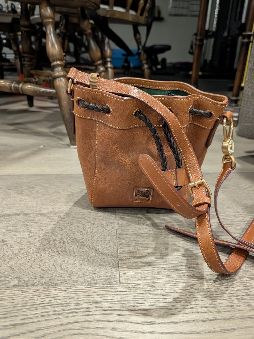 Dooney & Bourke Brown Leather Drawstring Crossbody Bag